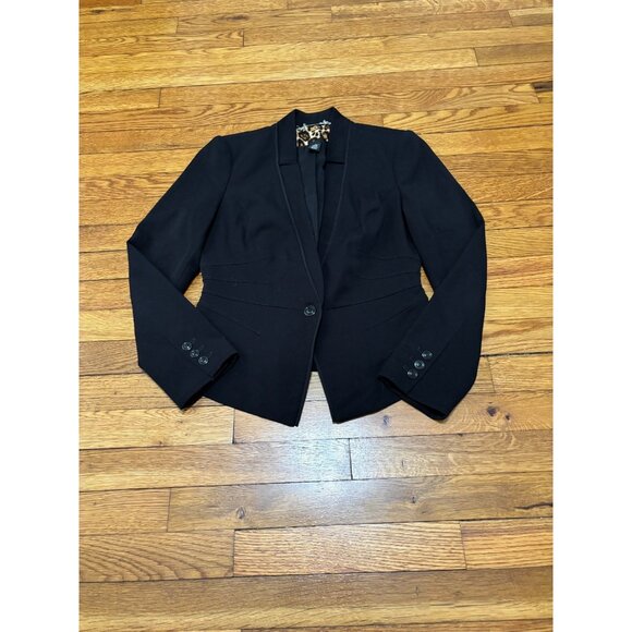 White House Black Market Womens Blazer 4p Petite Black 1 Button Stretch Career - Picture 1 of 7